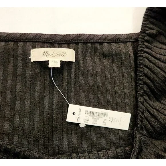 NWT Madewell Ribbed Square-Neck True Black Long-Sleeve Tee Size XXL - Picture 3 of 7